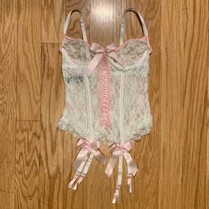 Pink and White Sheer Lace Corset Top